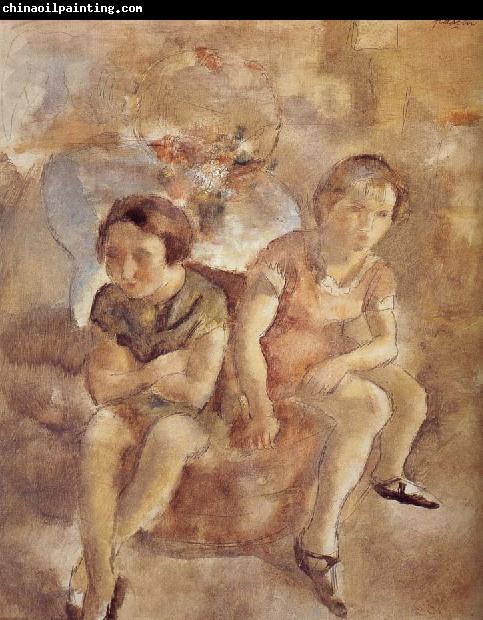 Jules Pascin Two seated maiden