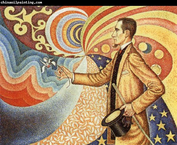 Paul Signac Portrait of Felix Feneon in Front of an Enamel of a Rhythmic Background of Measures and Angles