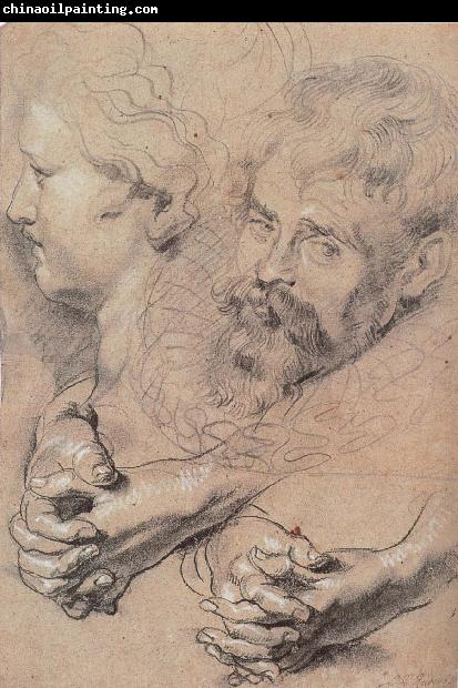 Peter Paul Rubens Head and hand-s pencil sketch