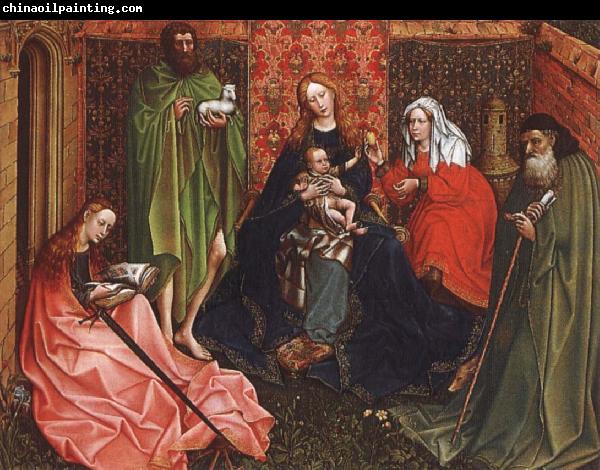 Robert Campin Madonna and Child with saints in a inhagnad tradgard