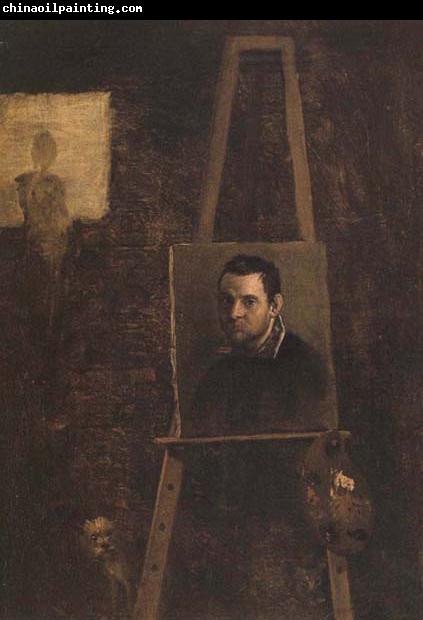 Annibale Carracci Self-Portrait on an Easel in a Workshop