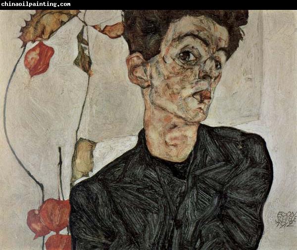 Egon Schiele Self-Portrait with Chinese Lantern Fruit