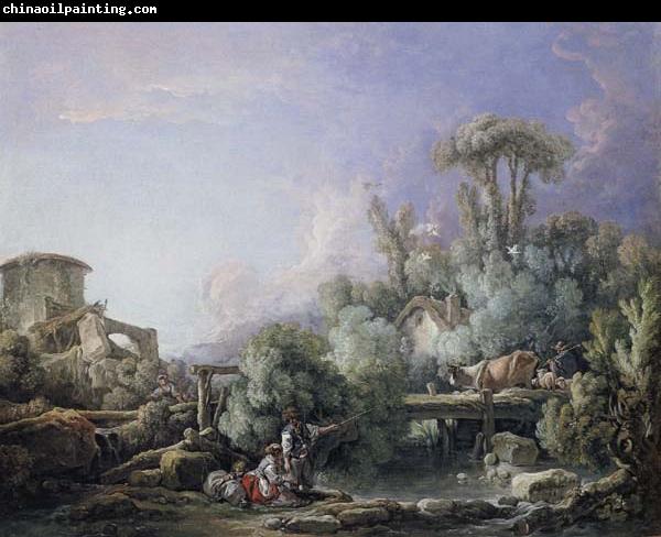 Francois Boucher Landscape with a Young Fisherman