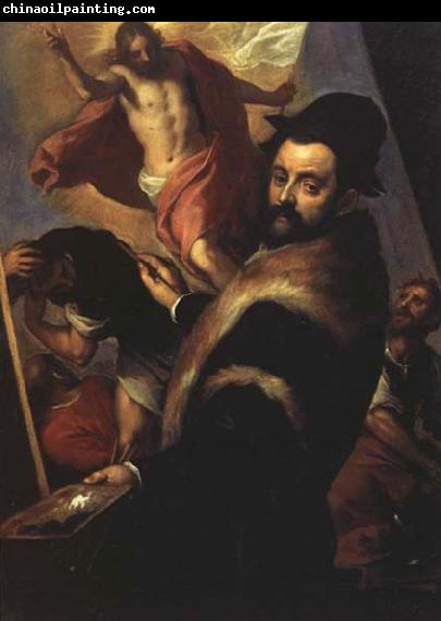 PALMA GIOVANE Self-Portrait Painting the Resurrection of Christ