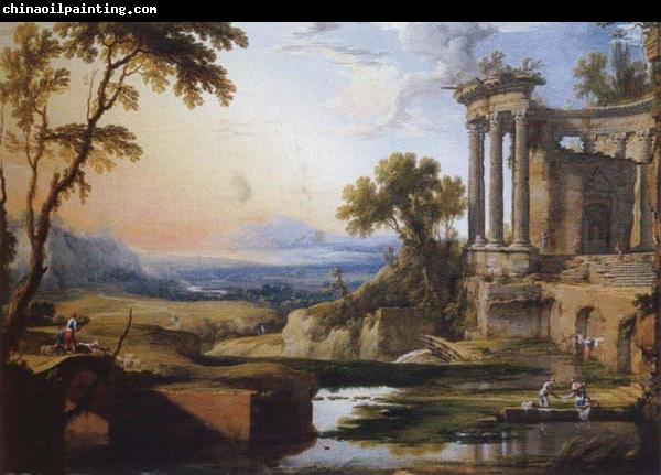 Pierre Patel Landscape with a Colonnade,Washerwomen and Shepherds