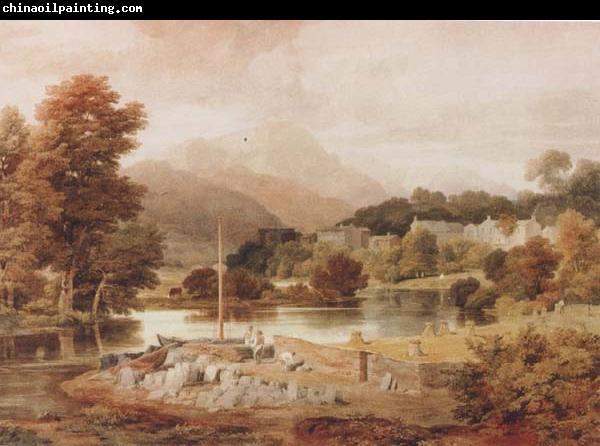 Ramsay Richard Reinagle A Slate Wharf,with the Village of Clappersgate and Coniston Fells,near the Head of Windermere-Forenoon (mk47)