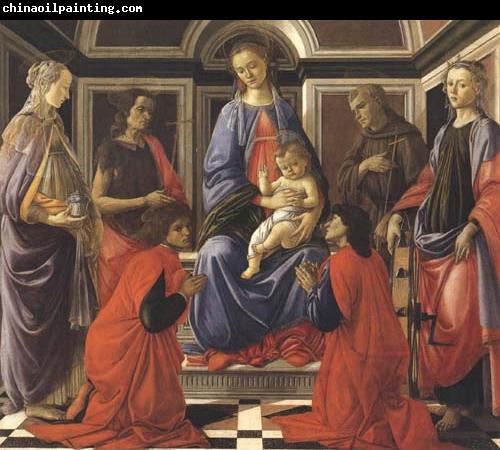 Sandro Botticelli Madonna enthroned with Child and Saints (Mary Magdalene,John the Baptist,Cosmas and Damien,Sts Francis and Catherine of Alexandria)