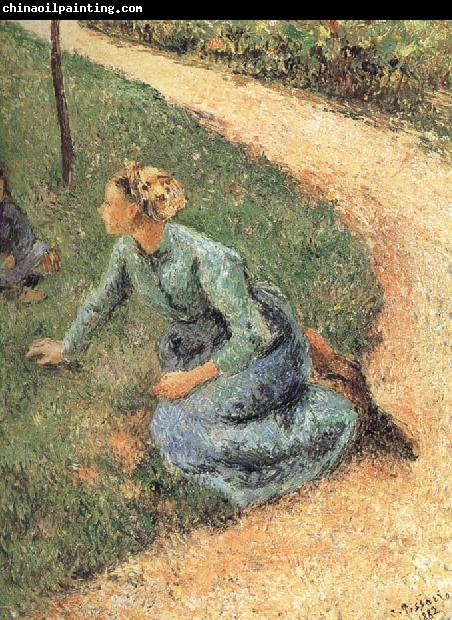 Camille Pissarro Peasant woman sitting on the side of the road