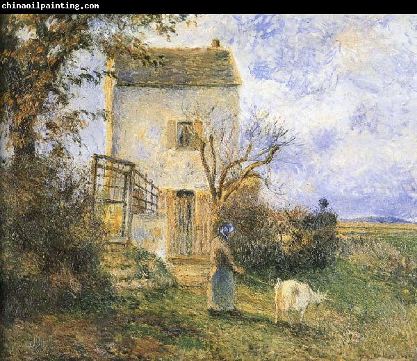 Camille Pissarro Farmhouse in front of women and sheep