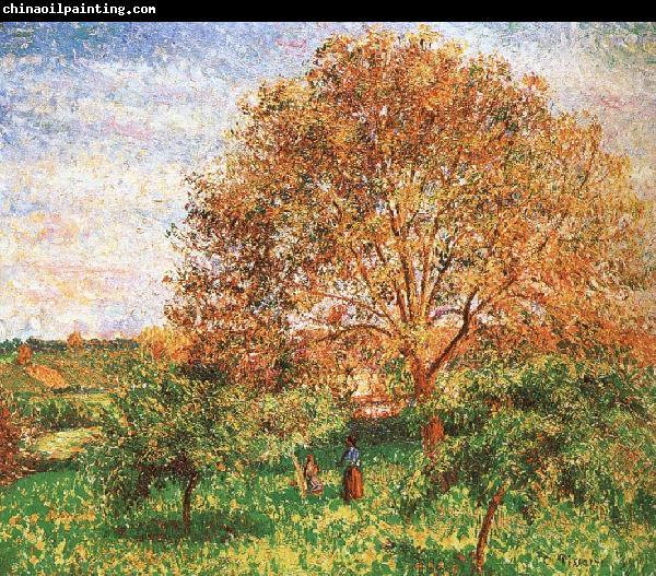 Camille Pissarro Red sky under the apple tree