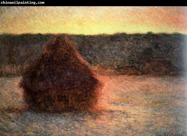 Claude Monet hay stack at sunset,frosty weather