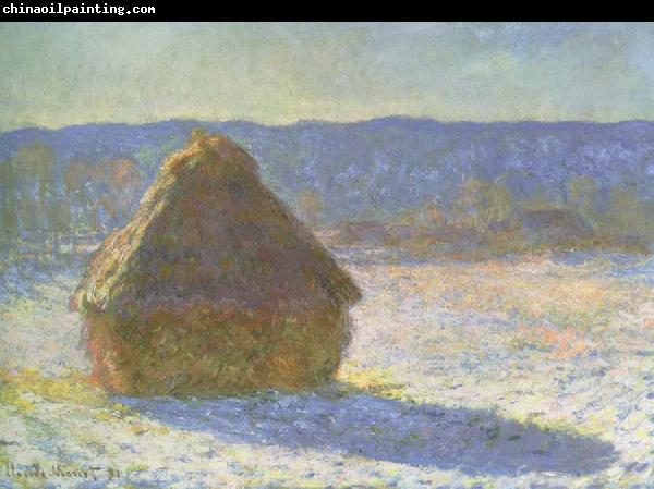 Claude Monet haystack in the morning,snow effect