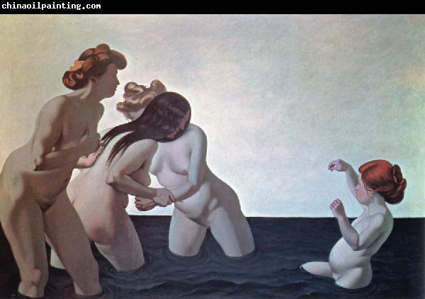 Felix  Vallotton three women and a young girl playing in the water