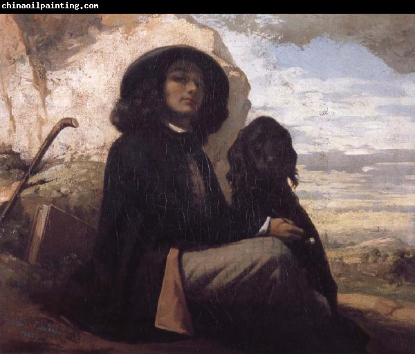 Gustave Courbet Self-Portratit with Black Dog