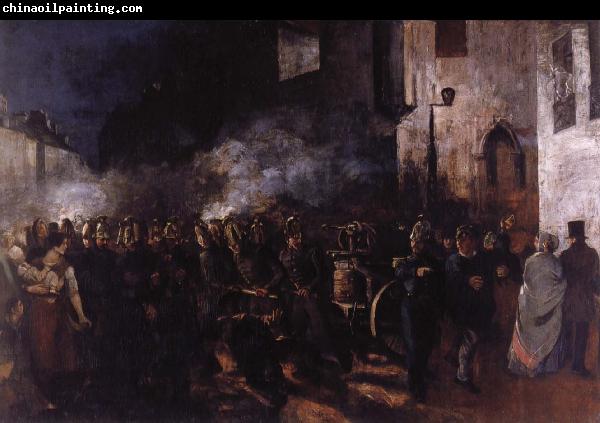 Gustave Courbet Firemen Running to a Fire