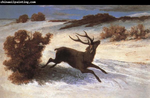 Gustave Courbet The deer running in the snow