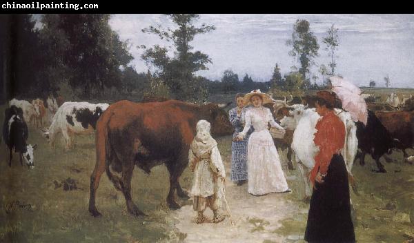 Ilia Efimovich Repin Girls and cows