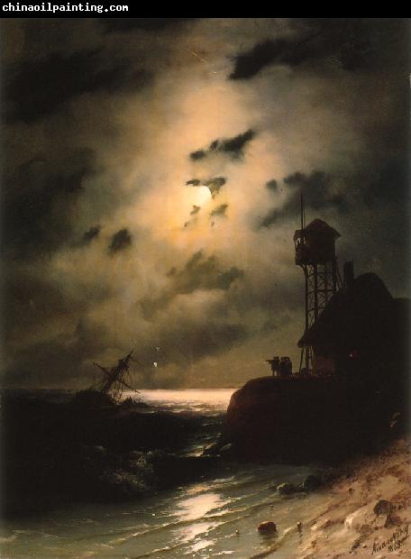 Ivan Aivazovsky Moonlit Seascape With Shipwreck