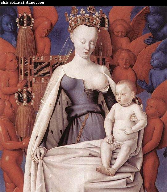 Jean Fouquet right wing of Melun diptychVirgin and Child Surrounded by Angels Showing Charles VII mistress Agnes Sorel