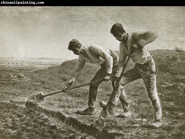 Jean Francois Millet Two person dig the land