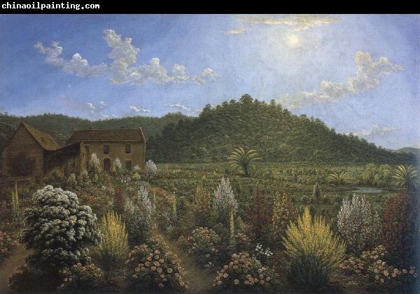 John glover a view of the artist s house and garden in mills plains,van diemen s land