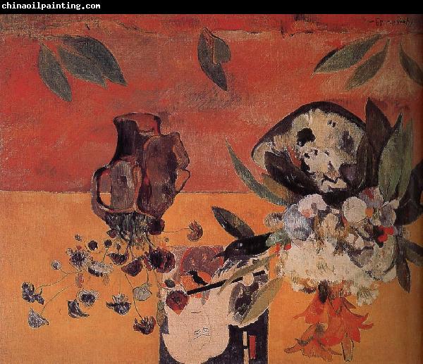 Paul Gauguin There Ukiyoe flower background