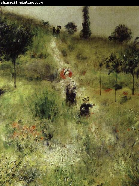 Pierre Auguste Renoir uppfor backen genom hogt gras