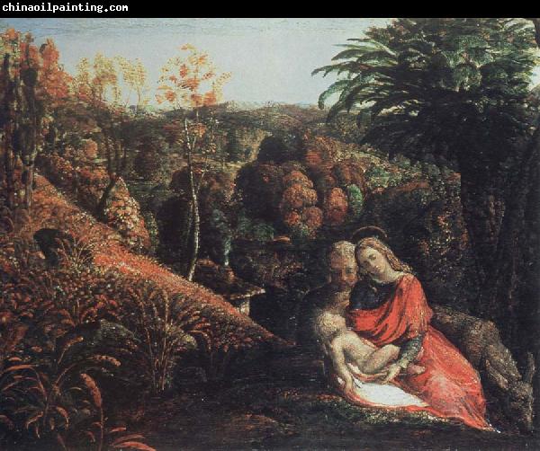 Samuel Palmer landscape with repose of the holy family