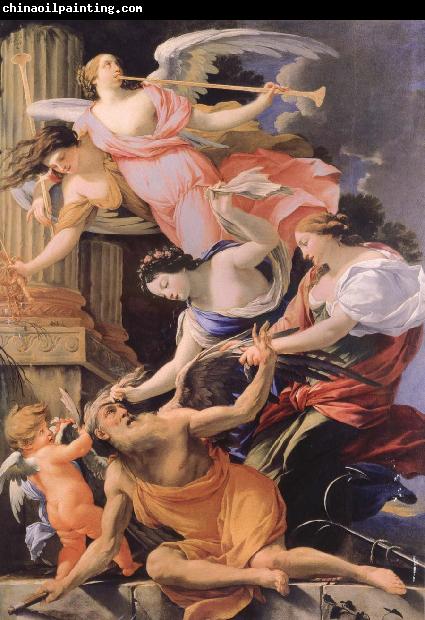 Simon  Vouet Saturn,Conquered by Amor venus and hope