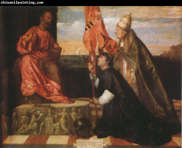 Titian By Pope Alexander six th as the Saint Mala enterprise's hero were introduced that kneels in front of Saint Peter's Ge the cloths wears Salol