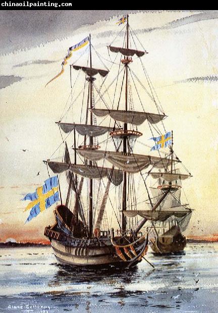 unknow artist kalmare nyckel och fagel grip pa alusborgsfjorden fore avfarden till nya sverige i borjan av november 1637