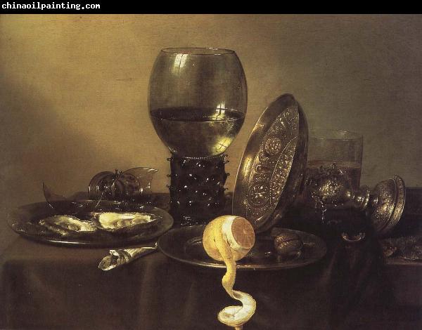 unknow artist oyster, rum and wine still life of the silver cup