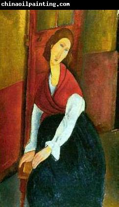 Amedeo Modigliani Jeanne Hebuterne in Red Shawl