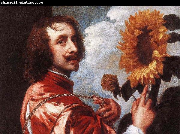 Anthony Van Dyck Self Portrait With a Sunflower showing the gold collar and medal King Charles I gave him in 1633