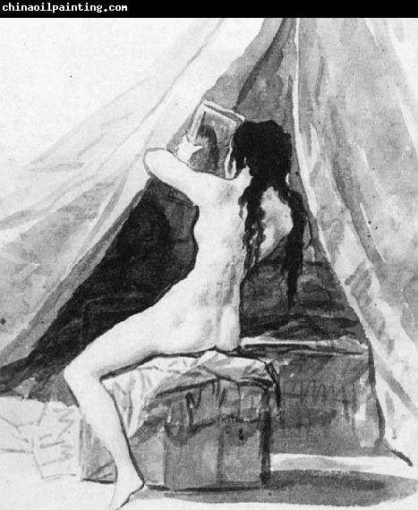 Francisco de goya y Lucientes Nude Woman Holding a Mirror