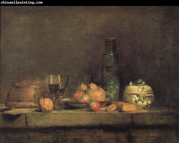 Jean Baptiste Simeon Chardin With olive jars and other glass pears still life