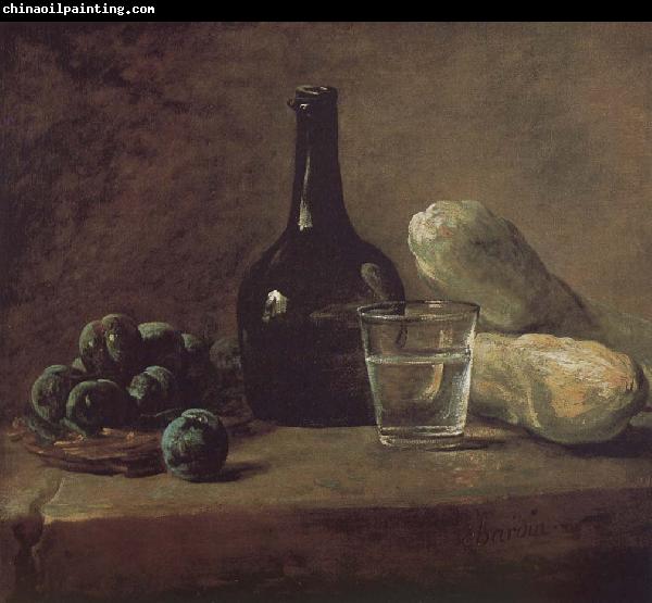 Jean Baptiste Simeon Chardin Lee s basket with glass bottles and cups cucumber