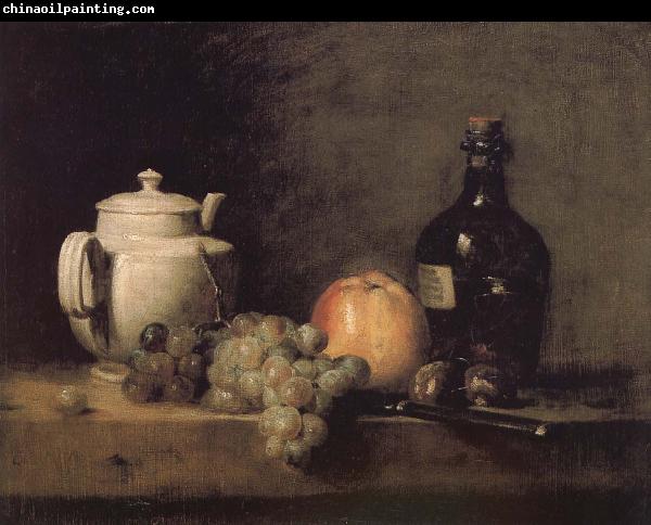 Jean Baptiste Simeon Chardin Teapot white grape apple bottle knife and Paris