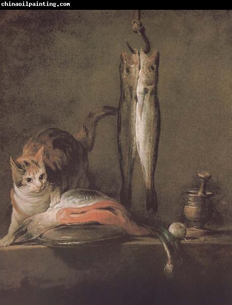 Jean Baptiste Simeon Chardin Two cats salmon mackerel