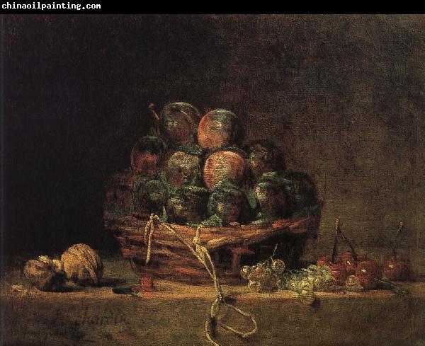 Jean Baptiste Simeon Chardin Walnut and fitted with a basket of plums cherry red millet vinegar