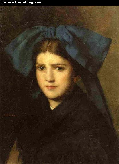 Jean-Jacques Henner Portrait of a Young Girl with a Bow in Her Hair