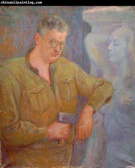 Johannes Martini Der Bildhauer Fritz Behn mit Faustel bei der Arbeit