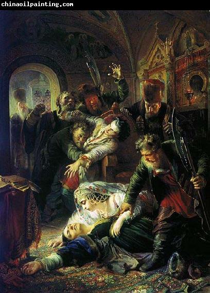 Konstantin Makovsky Agents of the False Dmitry kill the son of Boris Godunov