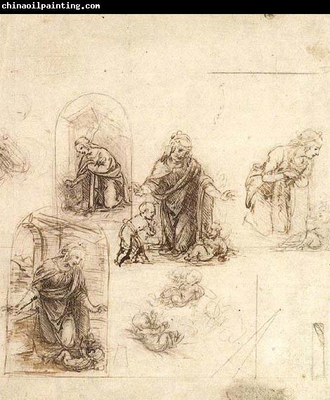 Leonardo  Da Vinci Studies for a Nativity