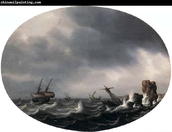 VLIEGER, Simon de Stormy Sea - Oil on wood