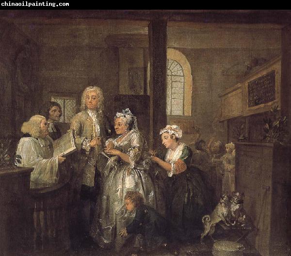 William Hogarth Prodigal son with the old woman to marry