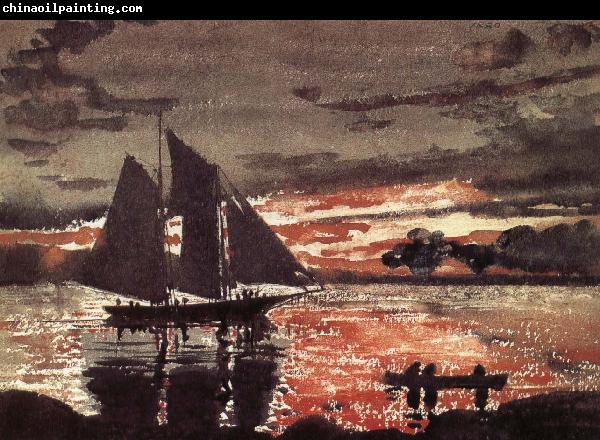 Winslow Homer Fiery red sunset scene