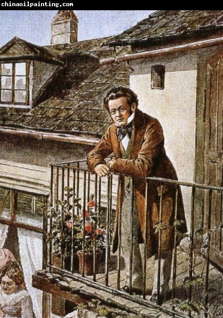 franz von schober an idealized porrait of the composer on his balcony