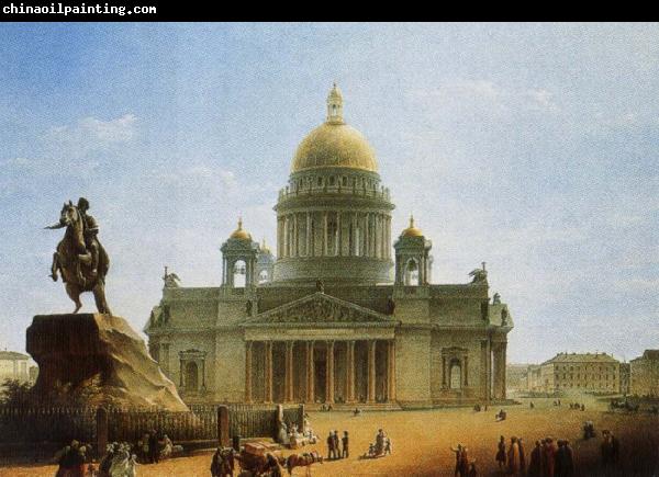 nikolay gogol rhe statue of peter the great in front of the cathedral in st petersburg