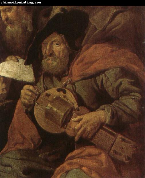 Hans Multscher showing ahurdy gurdy player